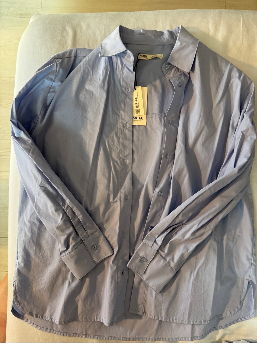 NWT Pull&Bear Dust Periwinkle Blue Women’s Button-Up Cotton Shirt